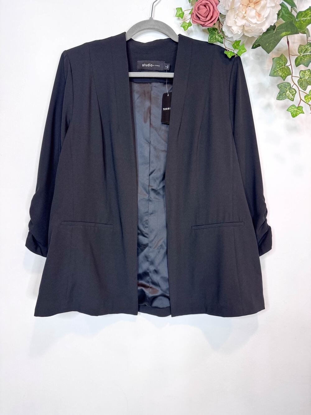 Torrid Studio Crepe Collarless Blazer in Deep Black